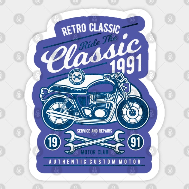 Retro Classic Motorcycle 1991 Sticker by Tempe Gaul